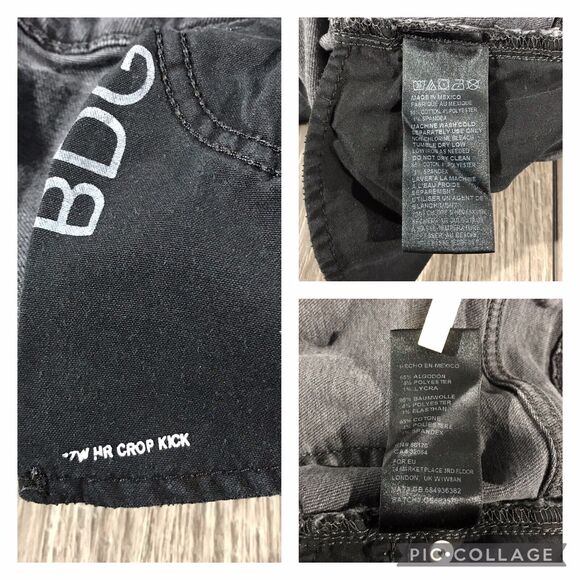 BDG Womens Jeans Black Denim Crop Kick Straight Stretch Raw Hem Med Wash Sz 26 - Picture 11 of 12